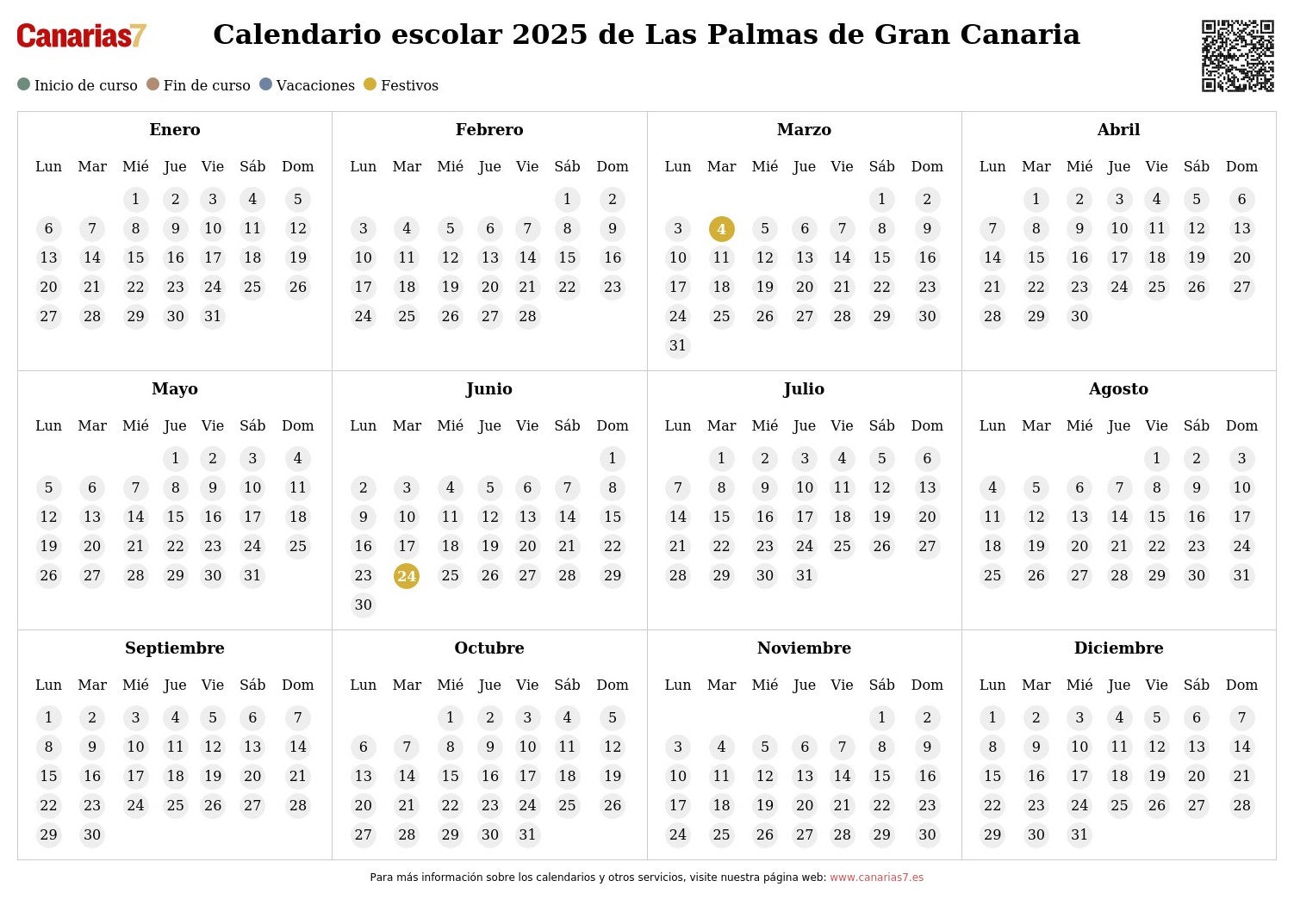Calendario escolar 2025 las palmas