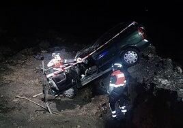 Aparatoso accidente de coche con un atrapado en La Geria