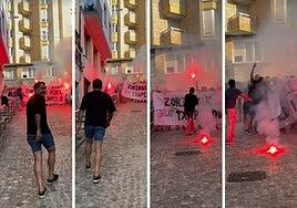 Recibimiento sorpresa de los amigos de Mikel Oyarzabal en Eibar: pancarta y bengalas