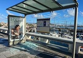Vandalismo en Halloween: revientan el cristal de una parada de guaguas en la Avenida Marítima