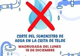 Aguas de Telde cerrará el suministro de agua a la costa durante la madrugada del próximo 16 de diciembre