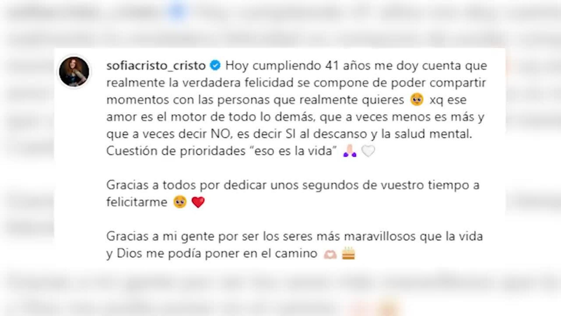 Sofía Cristo hace balance en su 41º cumpleaños y desvela el deseo que ha pedido