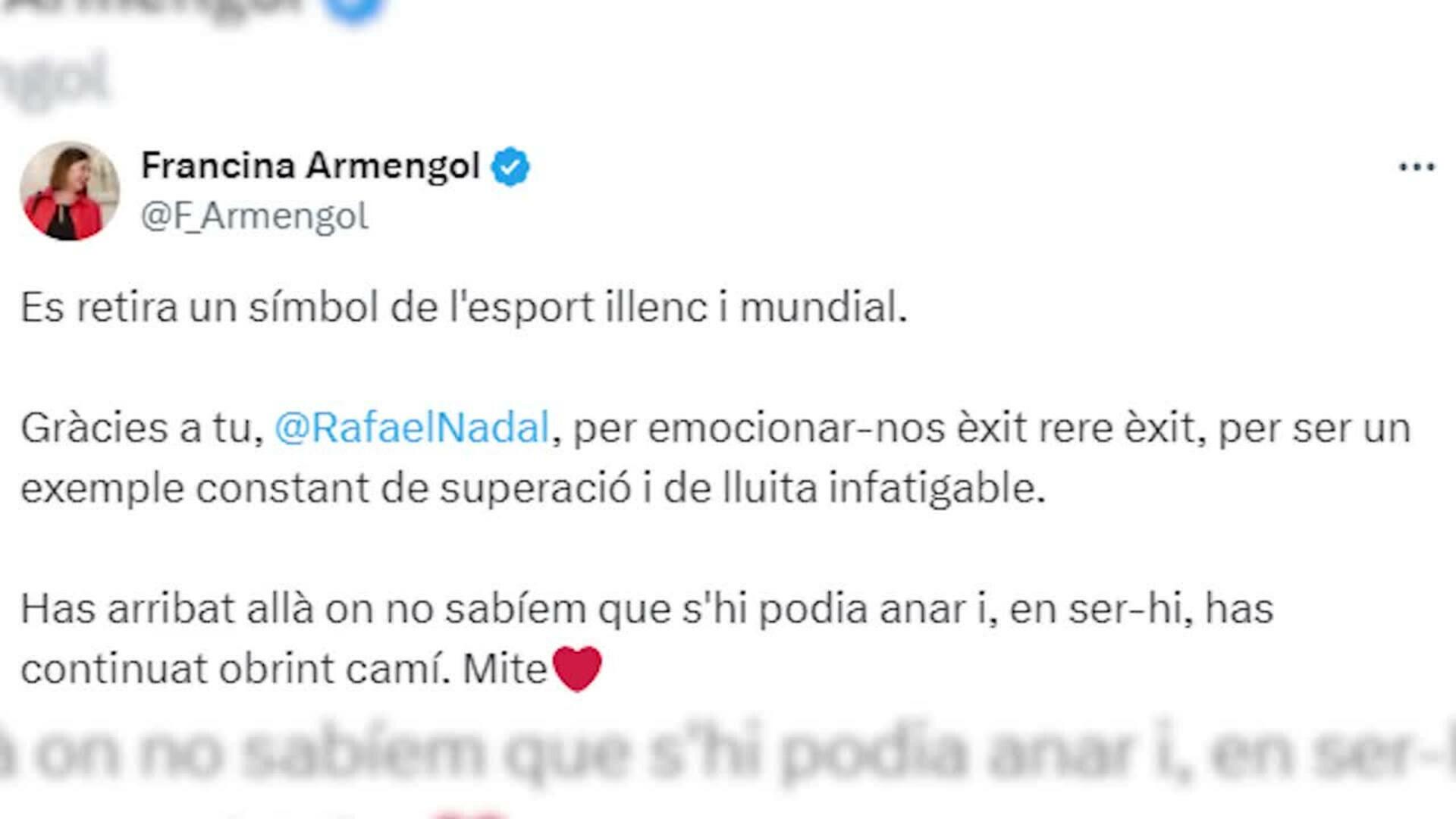 Deportistas, políticos y ciudadanos reaccionan a la retirada de Nadal