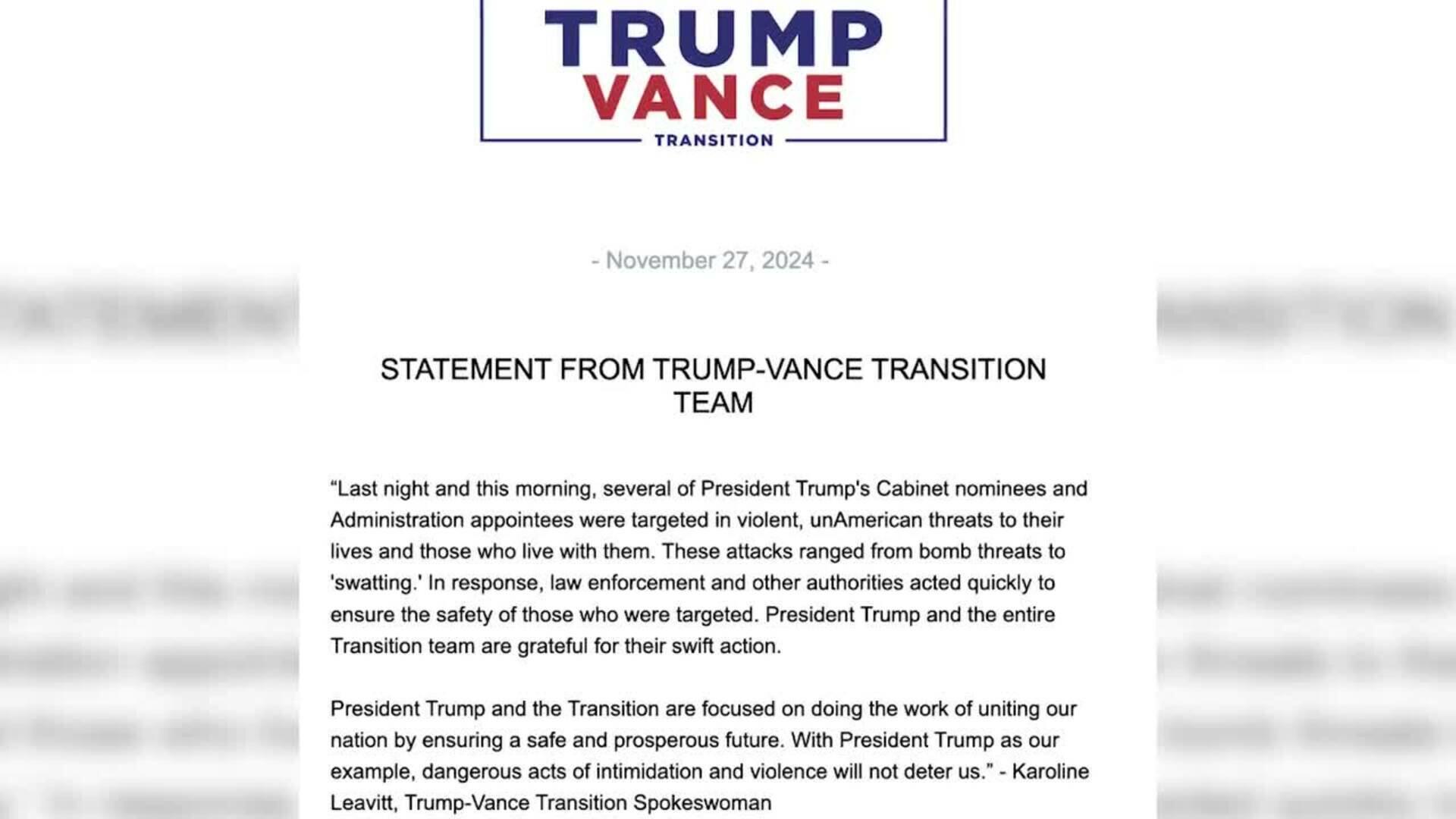 Equipo de transición de Trump denuncia amenazas contra futuros integrantes de la Administración