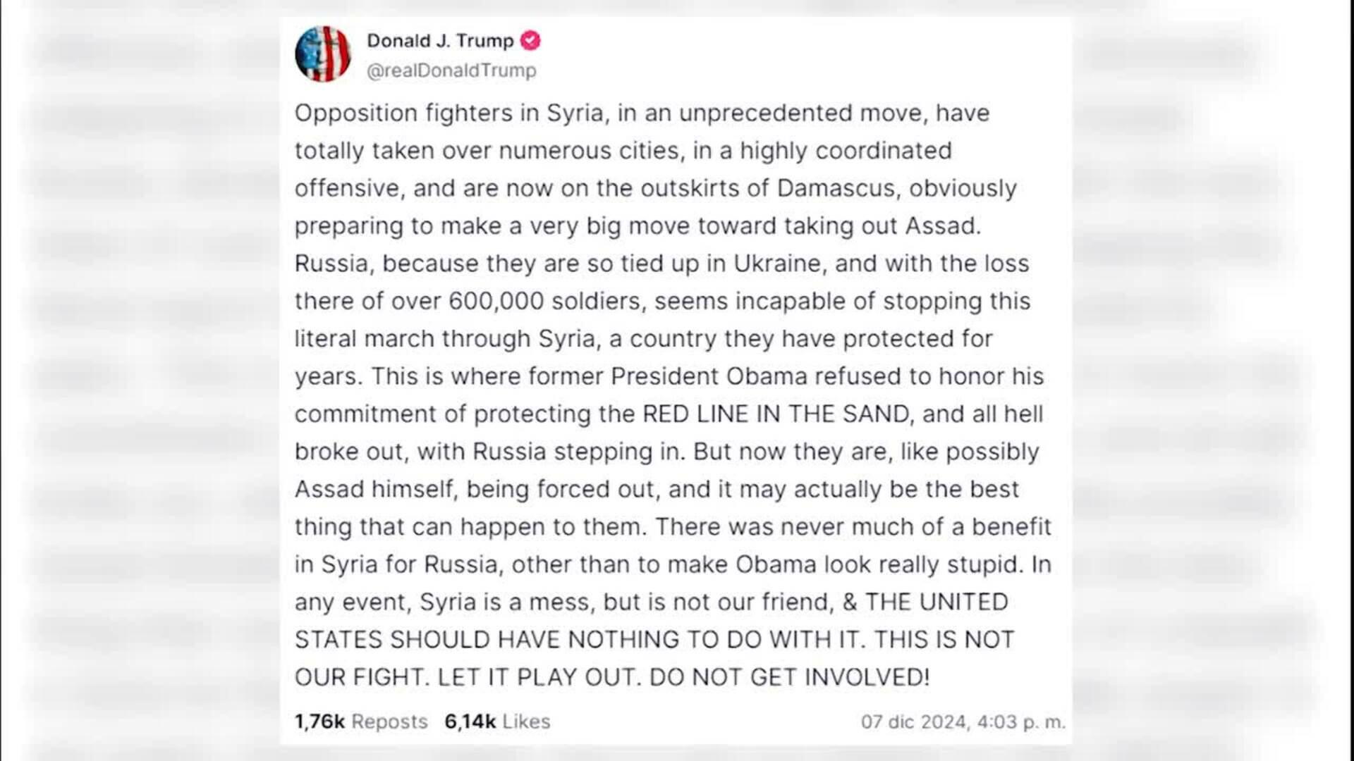 Trump se desentiende de la crisis en Siria ante el avance de rebeldes y yihadistas