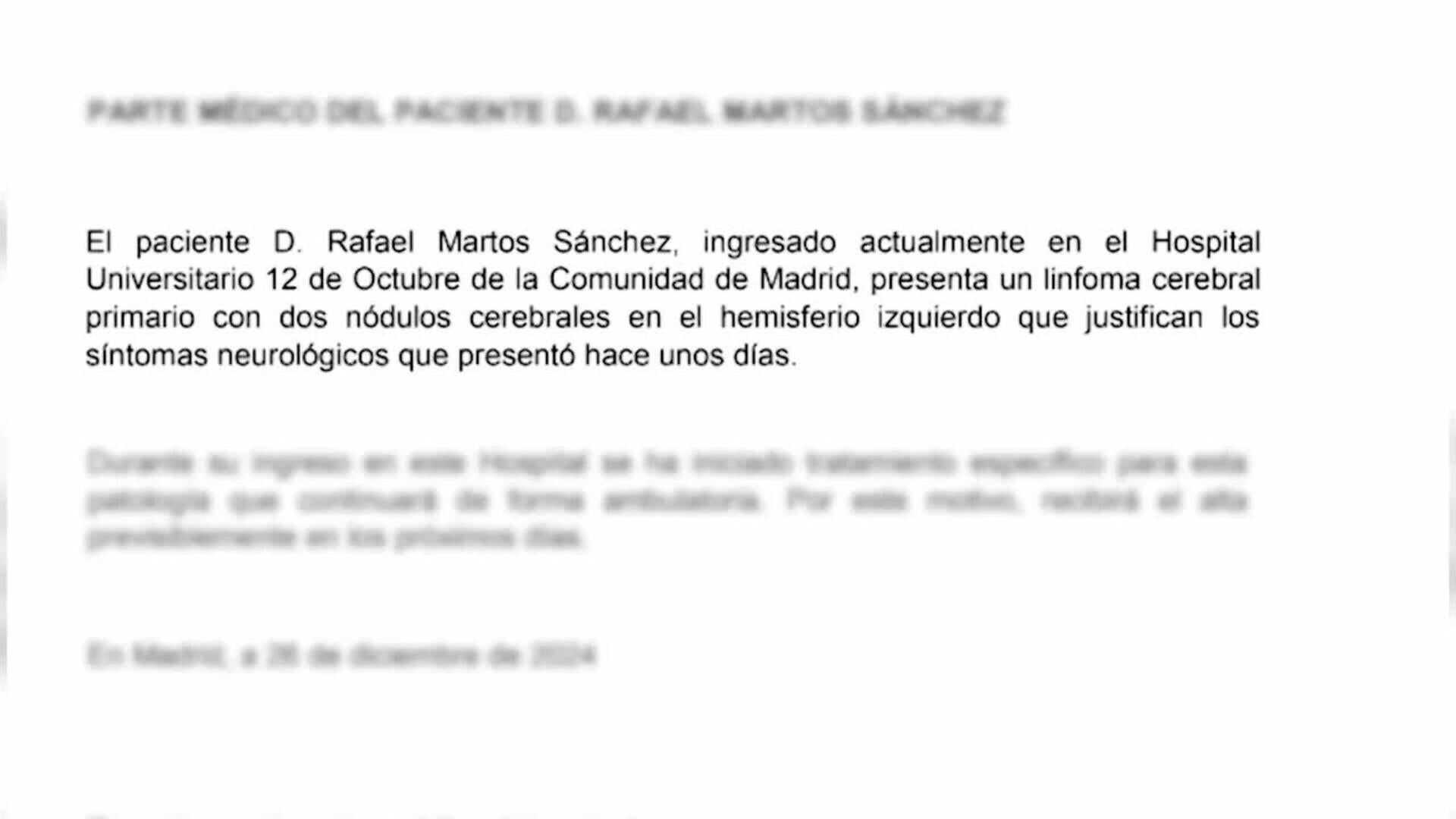 Raphael padece un linfoma cerebral primario del que está siendo tratado