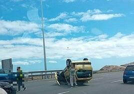 La GC-1 vuelve a registrar largas retenciones tras el vuelco de un vehículo cerca de El Mirador