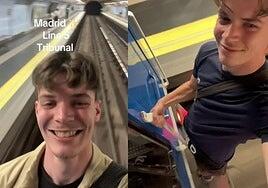 Un joven francés viaja colgado del último vagón de metro en Madrid