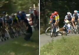 Un manifestante propalestino provoca la caída de Javi Romo en la Vuelta