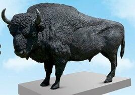 Crean en León una escultura de bisonte europeo de 750 kg con neumáticos reciclados