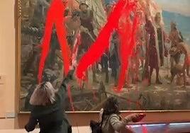 Vandalizan un cuadro de Colón en el Museo Naval en protesta por el Día de la Hispanidad