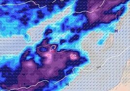 La imagen que muestra el impacto que tendrá la borrasca Claudia en Canarias: hasta 100 litros por metro cuadrado