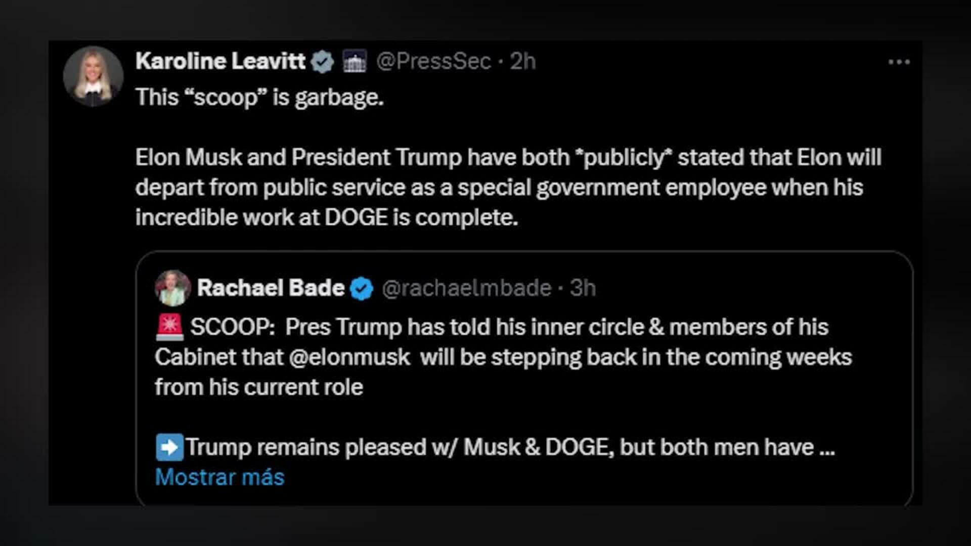 Casa Blanca aclara que Musk abandonará la Administración cuando "complete su increíble trabajo"