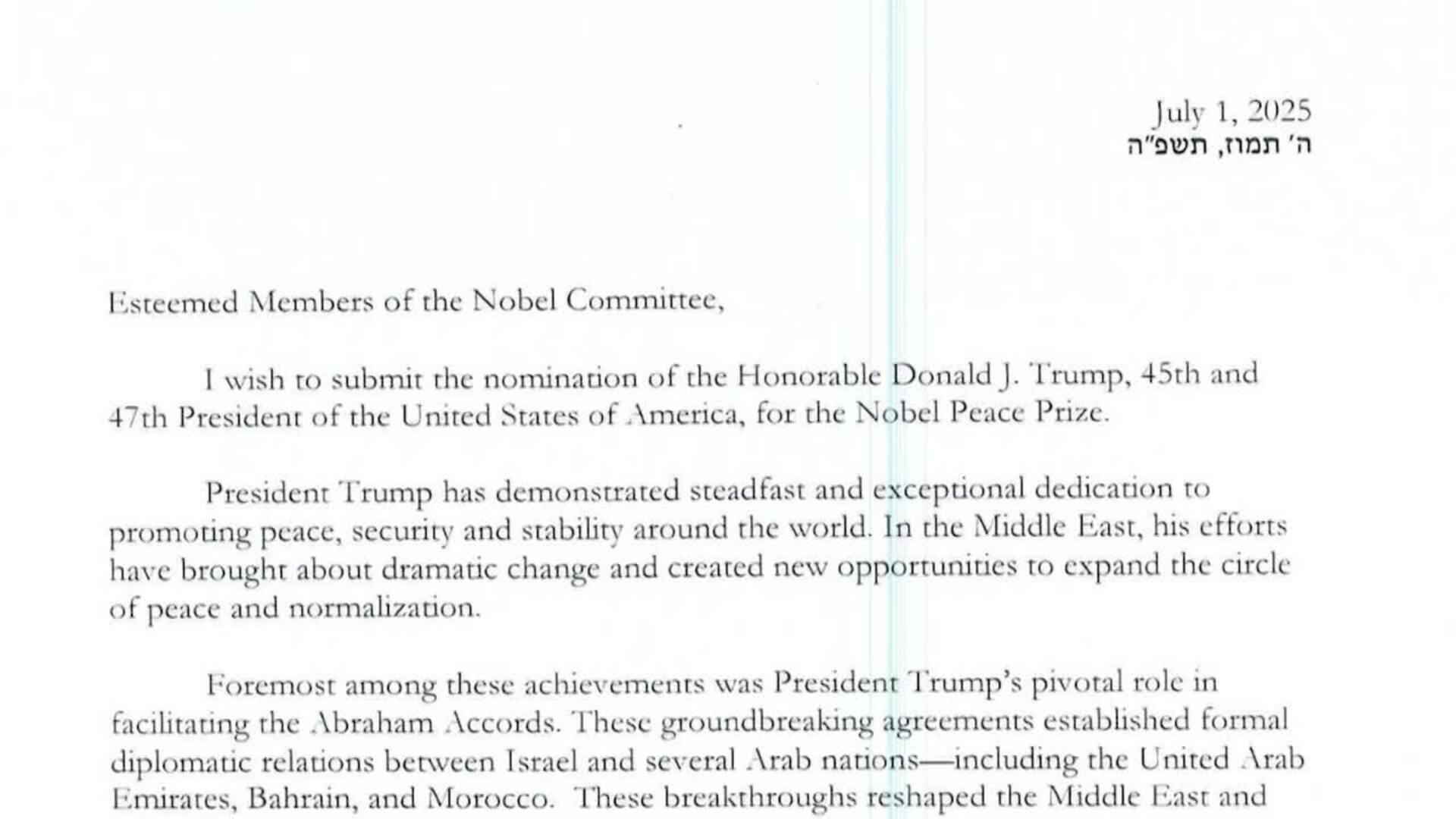 Netanyahu propone a Trump para el Nobel de la Paz