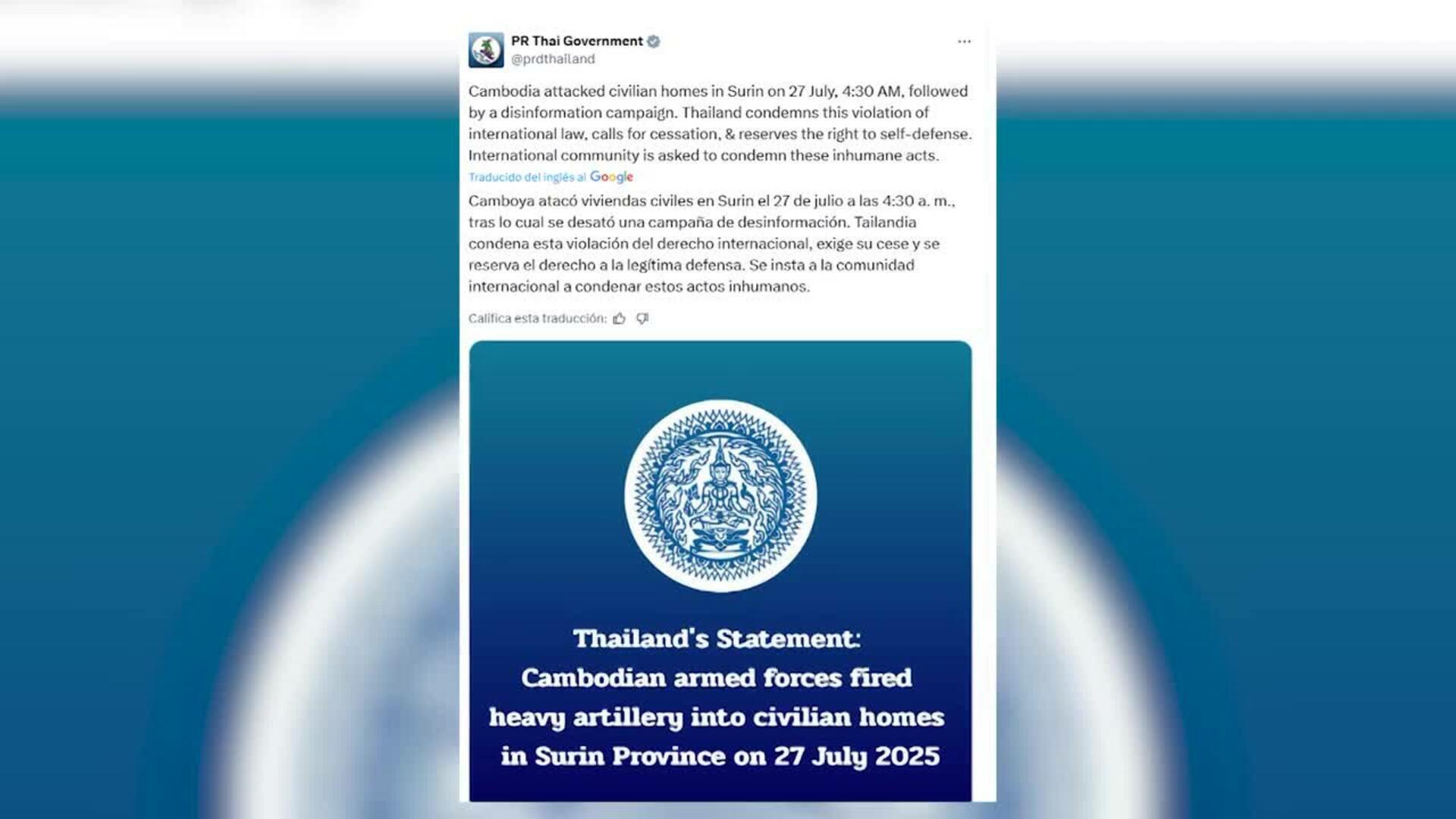 Primer ministro de Camboya agradece a Trump sus esfuerzos para un alto el fuego con Tailandia