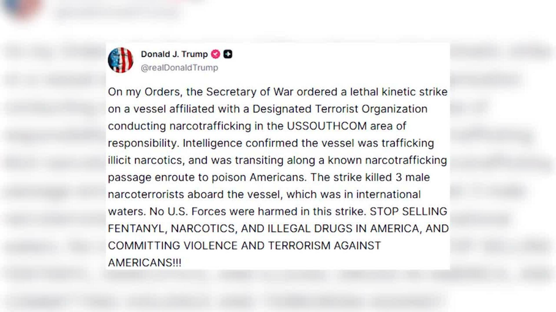 EEUU ataca en aguas internacionales una supuesta embarcación de narcotráfico