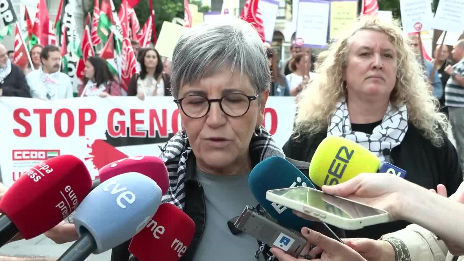 CCOO y UGT reclaman en Mérida que la paz en Gaza sea duradera y que no haya "agentes externos"