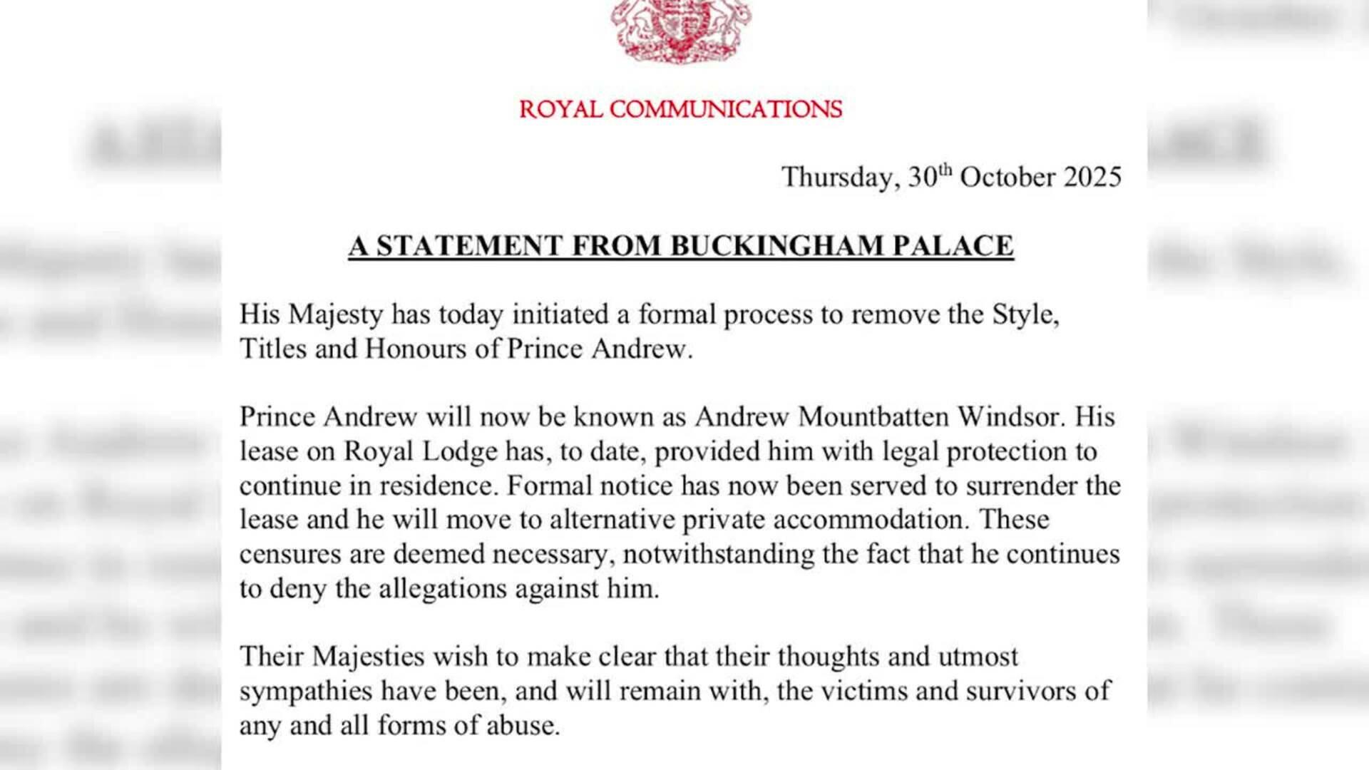 Príncipe Andrés: El Rey Carlos III le despoja de sus títulos por el caso Epstein