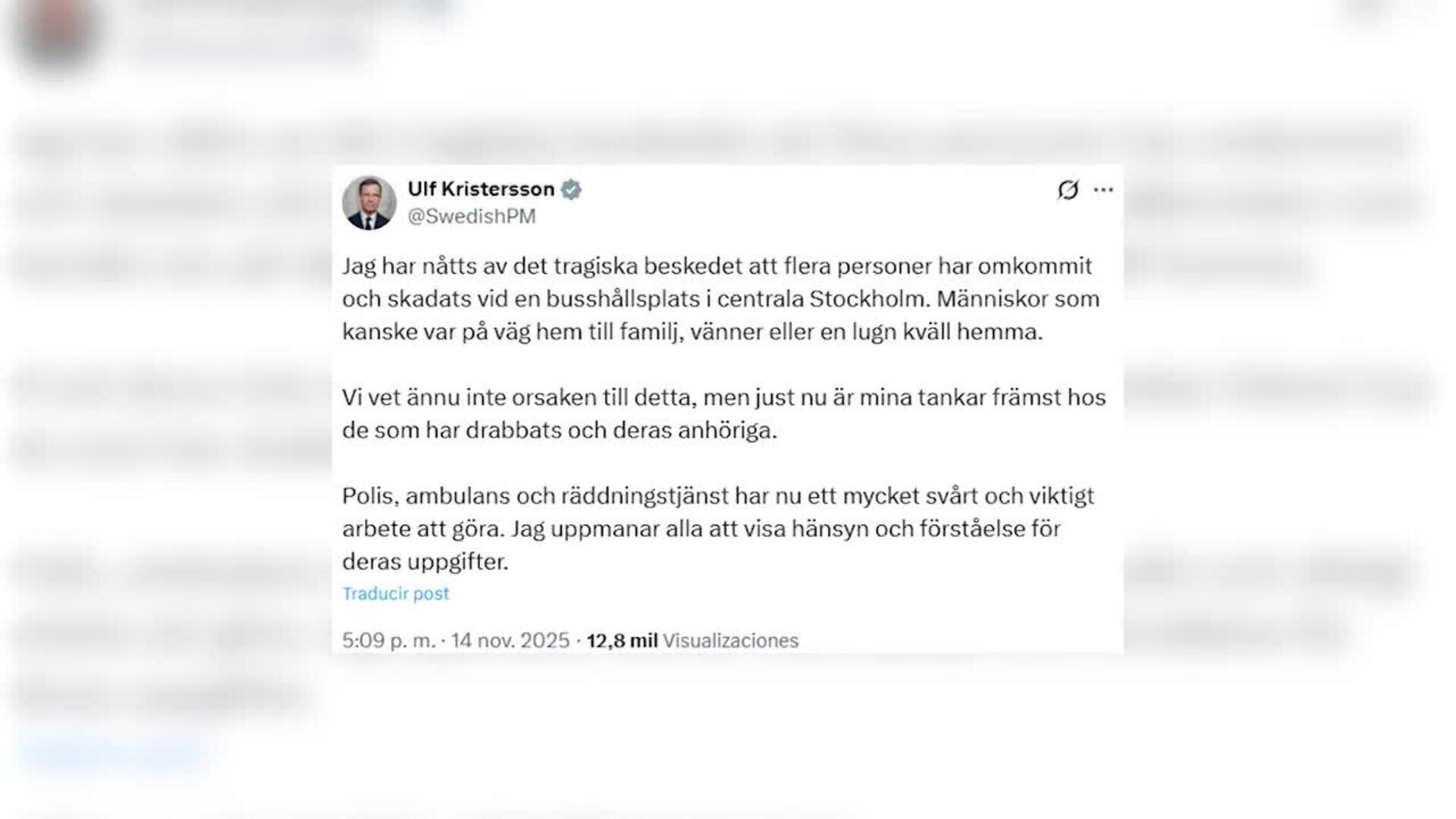 Gobierno sueco confirma muertos y heridos arrollados por un autobús en una parada de Estocolmo