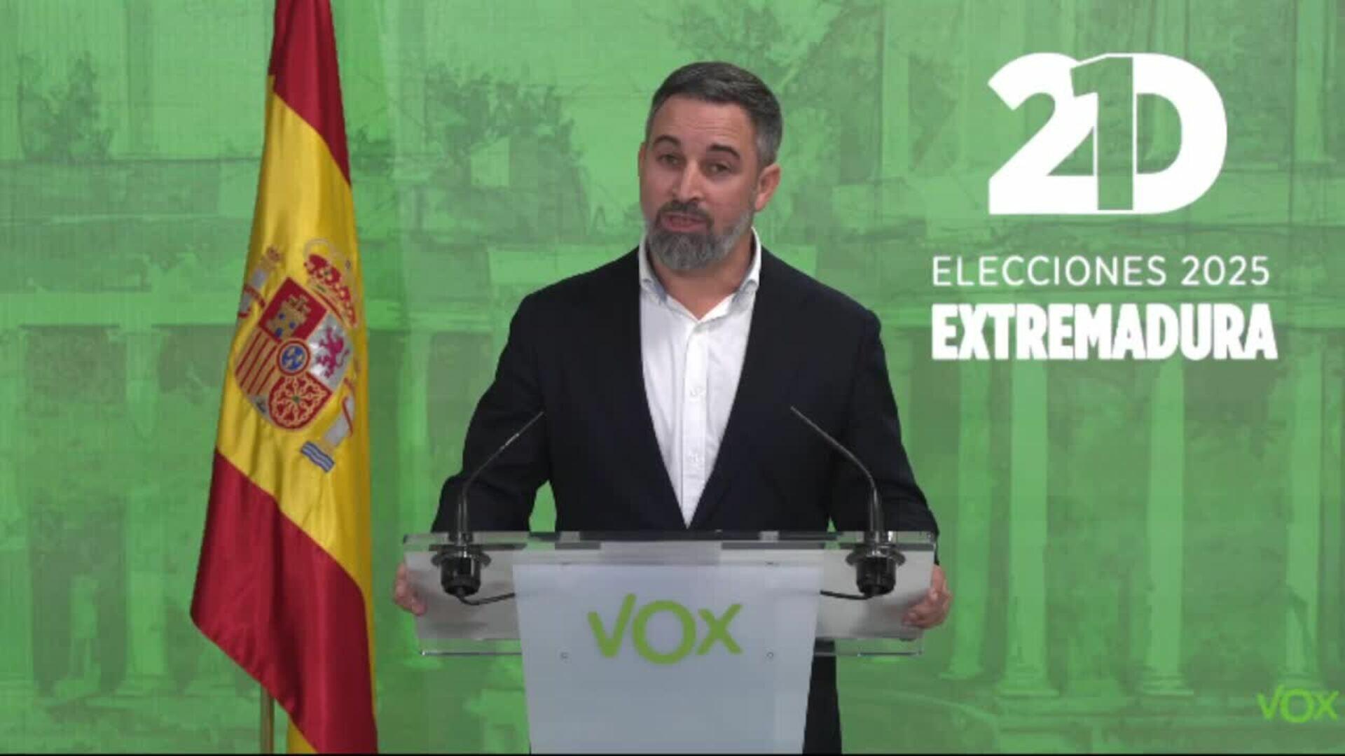 Abascal reivindica a Vox como el "gran triunfador" en Extremadura