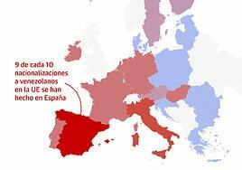¿Por qué importa tanto Venezuela en España? Los mapas y gráficos de su diáspora