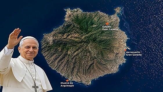 Mapa del recorrido del papa en Gran Canaria: del muelle de Arguineguín al Estadio