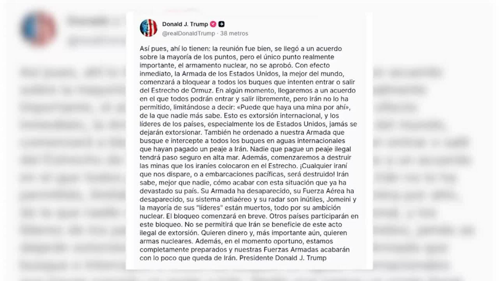 Trump anuncia el cierre perimetral del estrecho de Ormuz