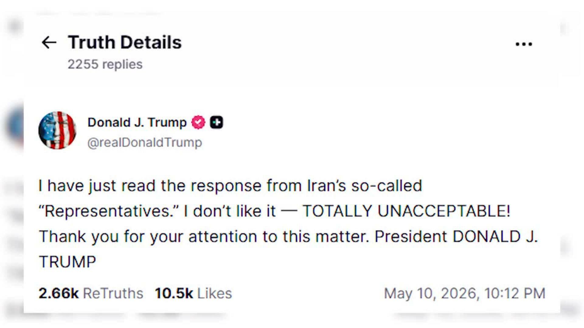 Trump rechaza en su totalidad la última propuesta iraní para terminar con la guerra
