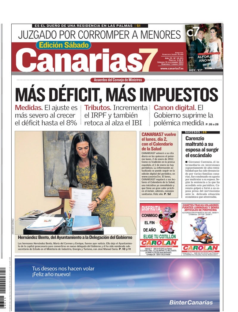 Portada Canarias7 31-12-2011