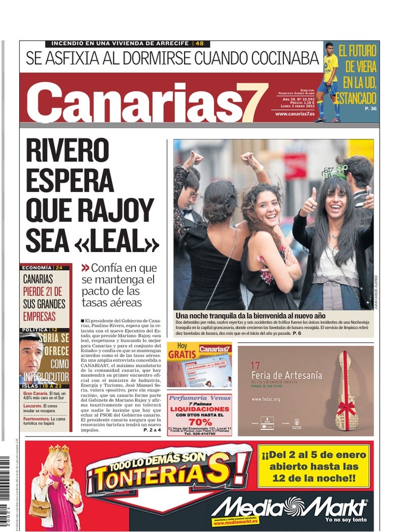 Portada Canarias7 02-01-2012