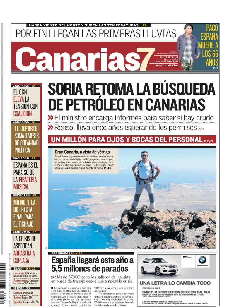 Portada Canarias7 24-01-2012