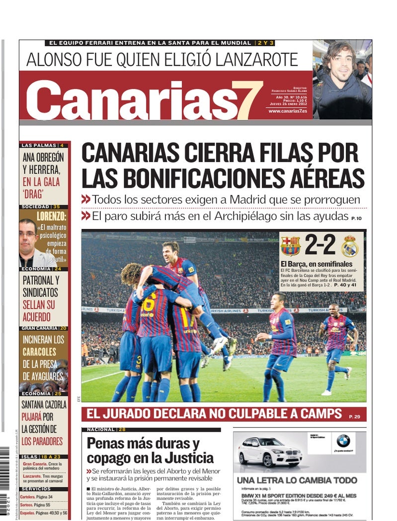 Portada Canarias7 26-01-2012