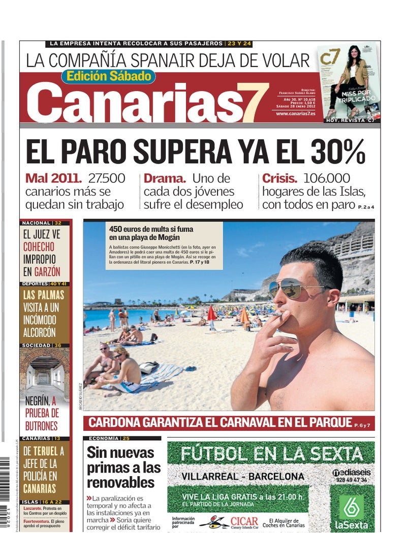 Portada Canarias7 28-01-2012