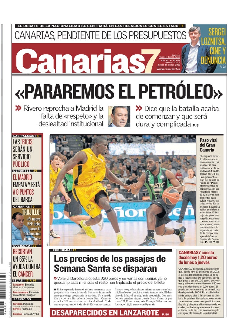 Portada Canarias7 19-03-2012