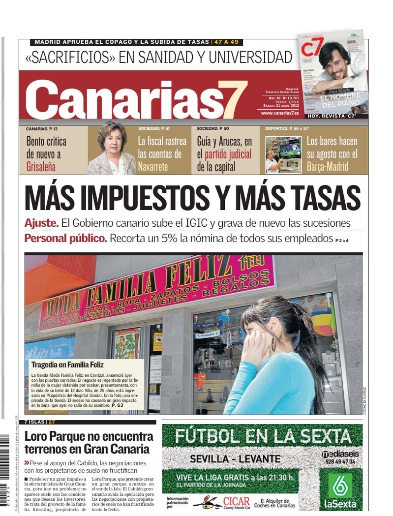 Portada Canarias7 21-04-2012