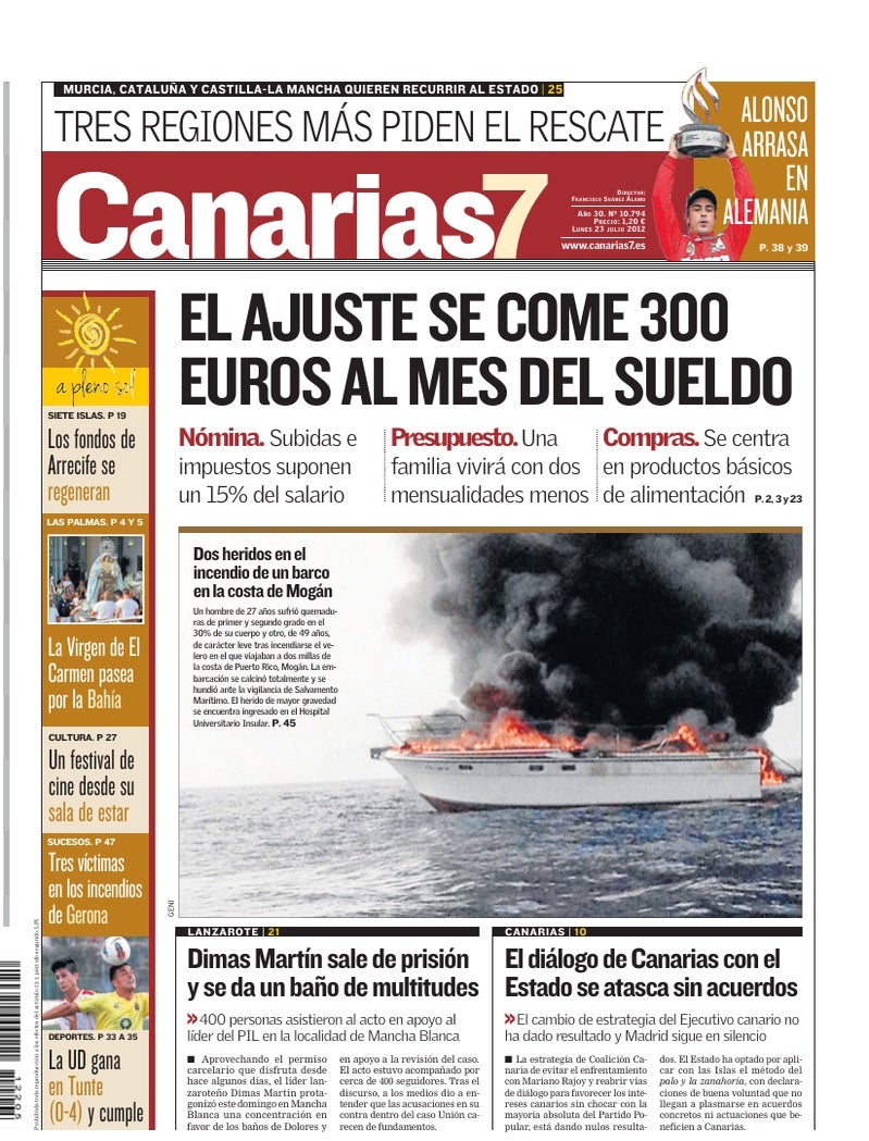 Portada Canarias7 23-07-2012