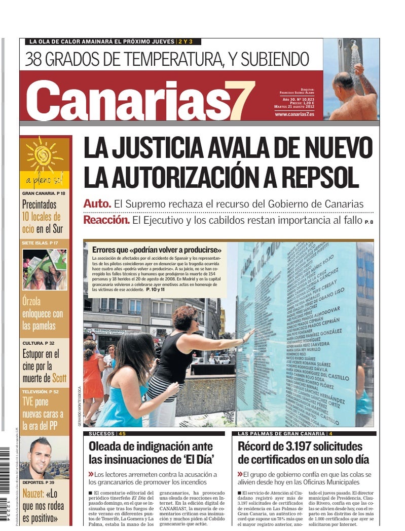 Portada Canarias7 21-08-2012