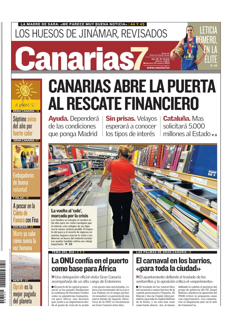 Portada Canarias7 29-08-2012