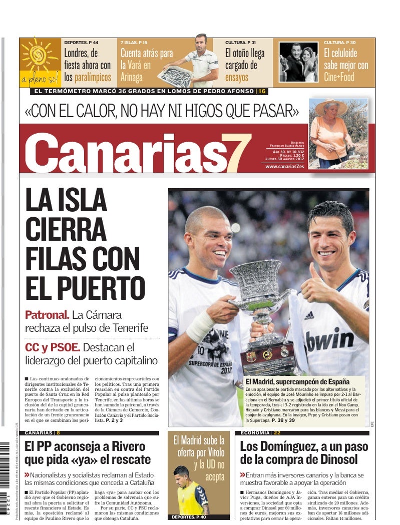 Portada Canarias7 30-08-2012