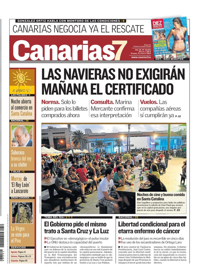 Portada Canarias7 31-08-2012