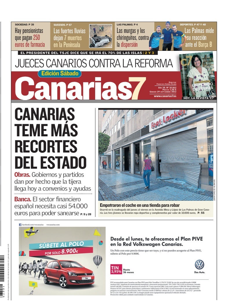 Portada Canarias7 29-09-2012