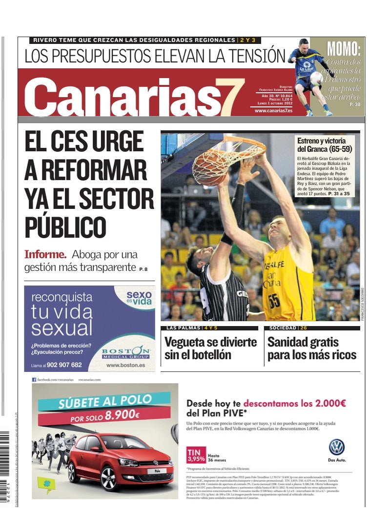 Portada Canarias7 01-10-2012