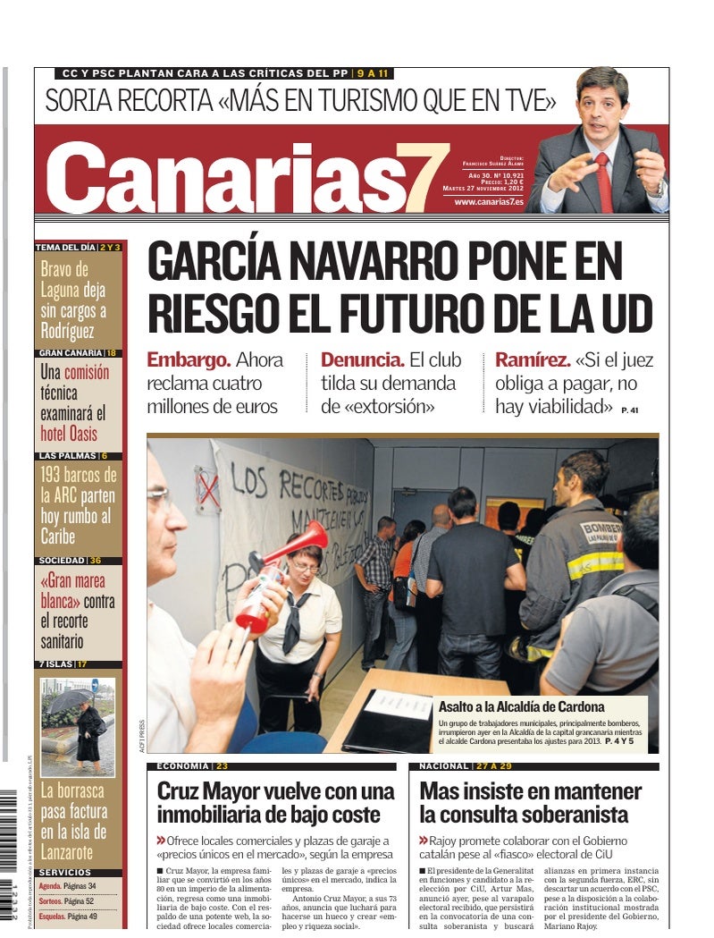Portada Canarias7 27-11-2012