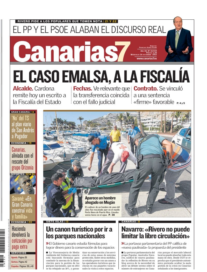 Portada Canarias7 26-12-2012