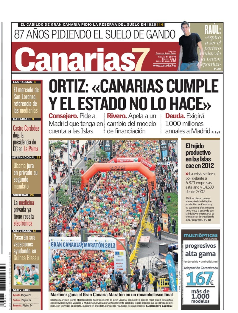 Portada Canarias7 21-01-2013