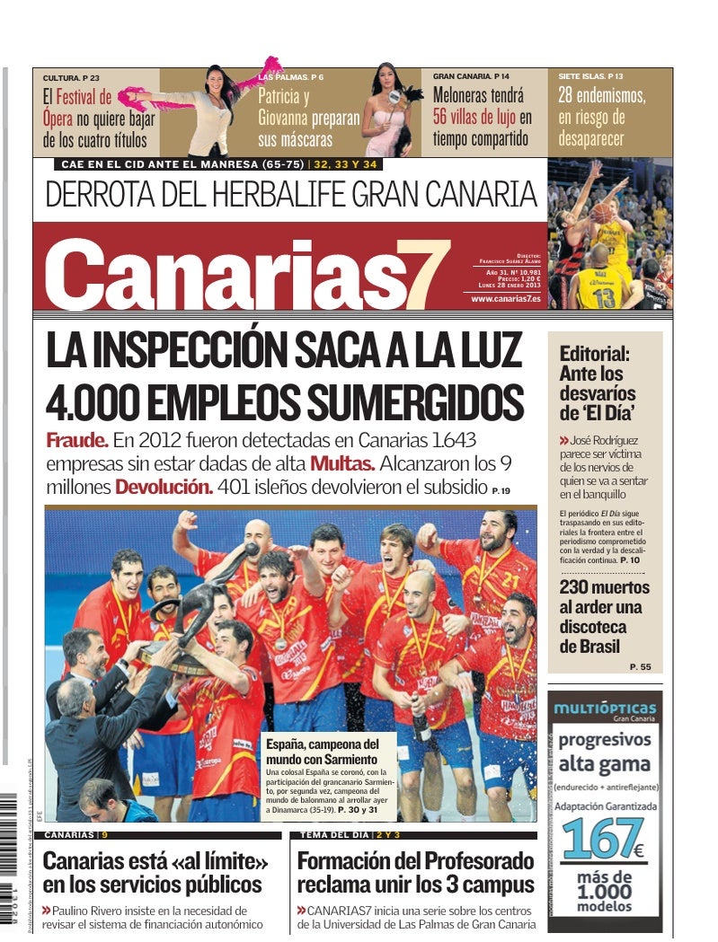 Portada Canarias7 28-01-2013