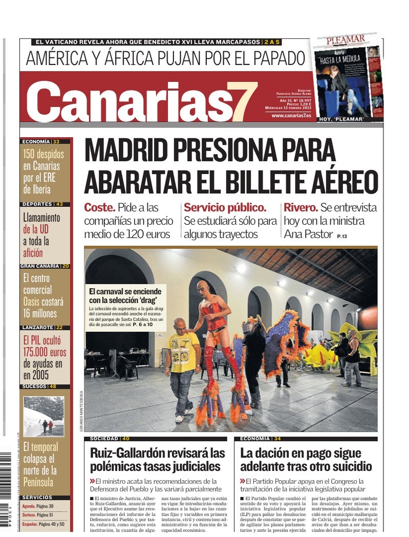 Portada Canarias7 13-02-2013