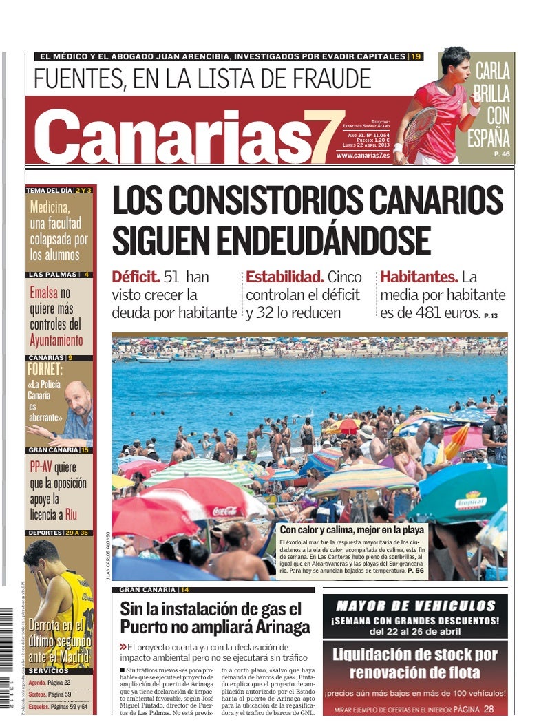 Portada Canarias7 22-04-2013