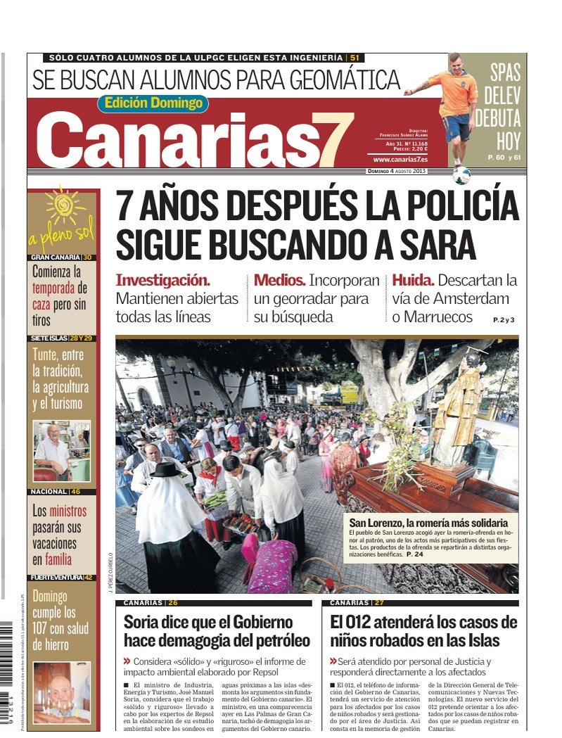 Portada Canarias7 04-08-2013