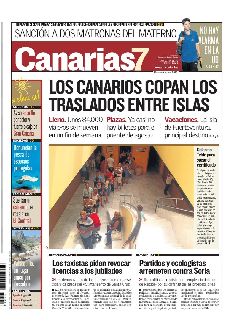 Portada Canarias7 06-08-2013